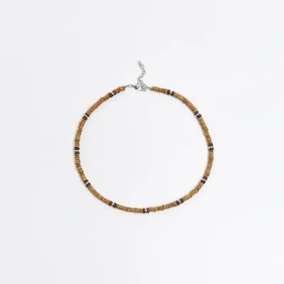 Brown wooden beaded necklace sold by River Island