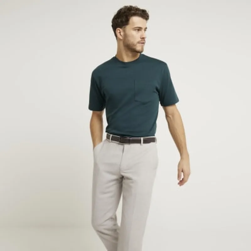 Green slim fit mercerised cotton t-shirt sold by River Island