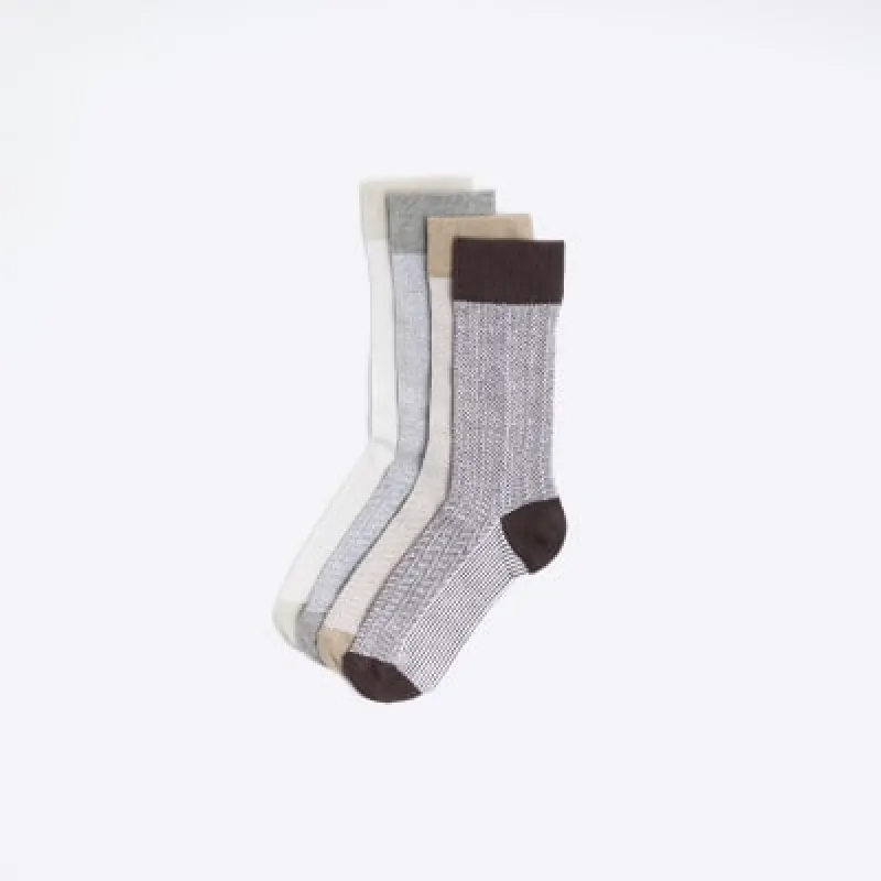 5PK beige textured ankle socks sold by River Island