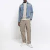 Stone regular fit elasticated cargo trousers sold by River Island