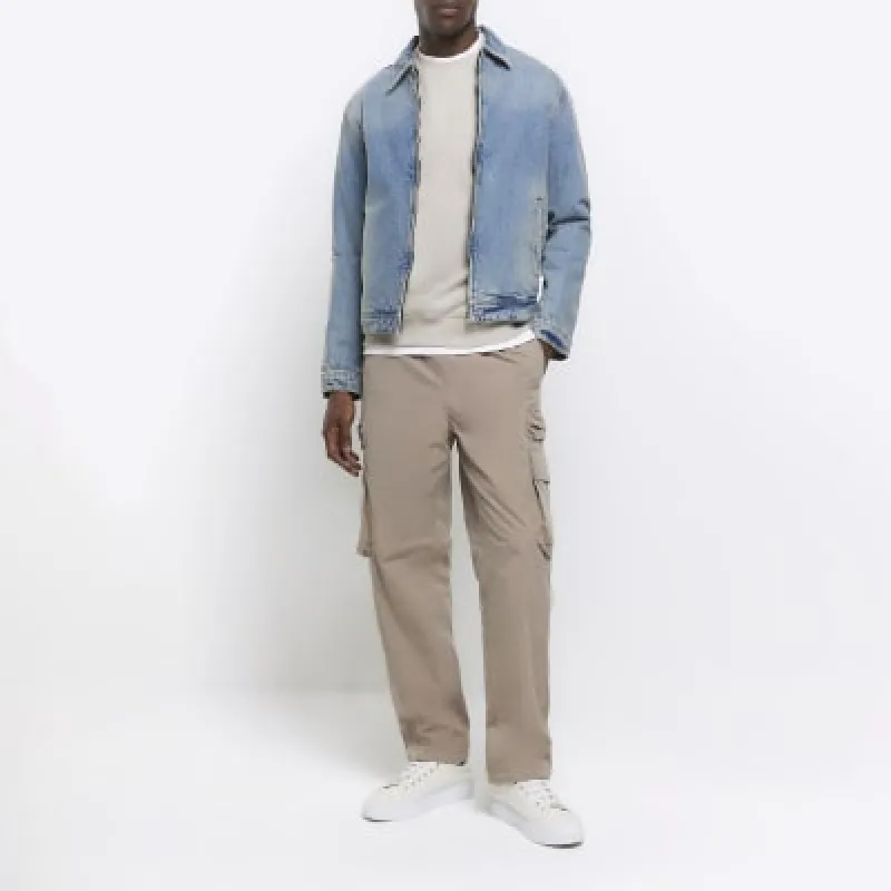Stone regular fit elasticated cargo trousers sold by River Island