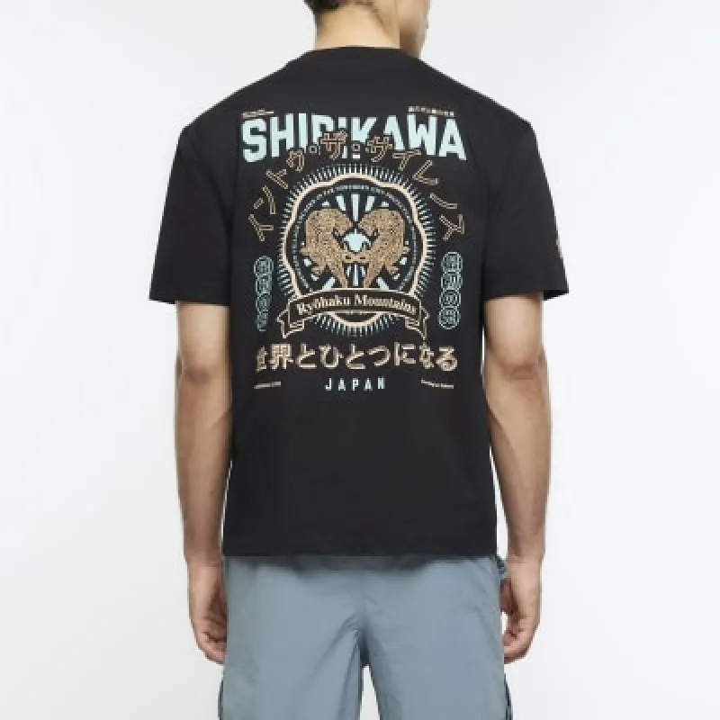 Black regular fit Japanese graphic t-shirt sold by River Island