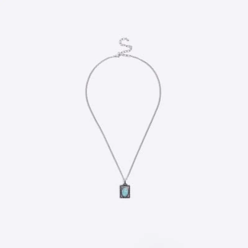 Silver colour stone pendant necklace sold by River Island
