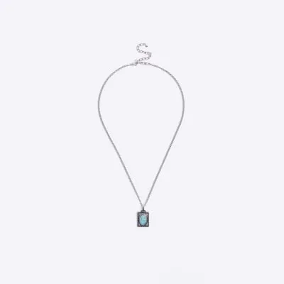 Silver colour stone pendant necklace sold by River Island