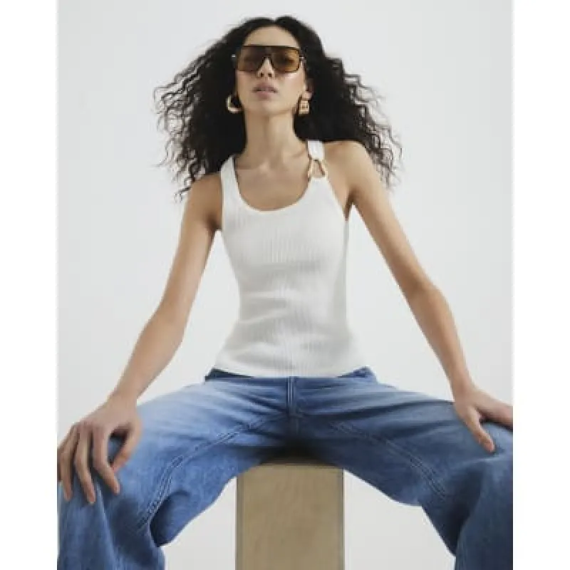 Beige Buckle Tank Top sold by River Island