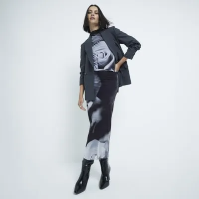Black and White Floral Mesh Midi Skirt sold by River Island