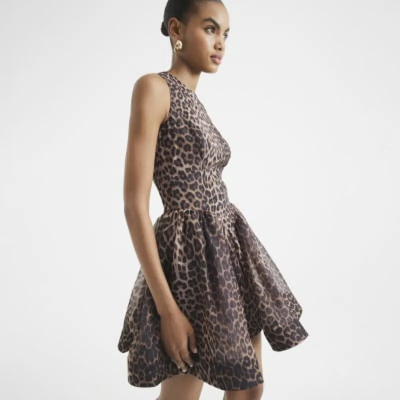 Brown Leopard Print Peplum Mini Skater Dress sold by River Island