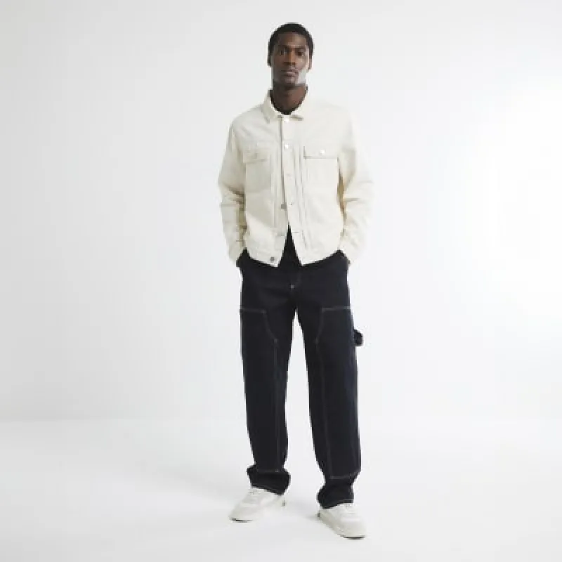 Dark Blue Loose Fit Denim Carpenter Jeans sold by River Island