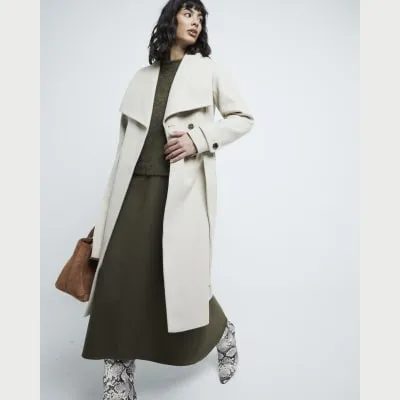 Beige Belted Wrap Coat sold by River Island