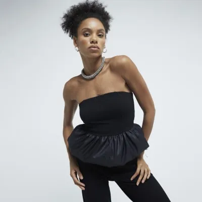 Black Sleeveless Bandeau Bubble Hem Top sold by River Island
