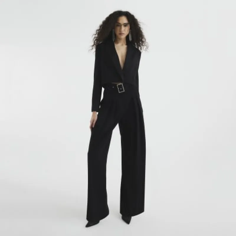 Black Diamante Belt Wide Leg Trousers sold by River Island