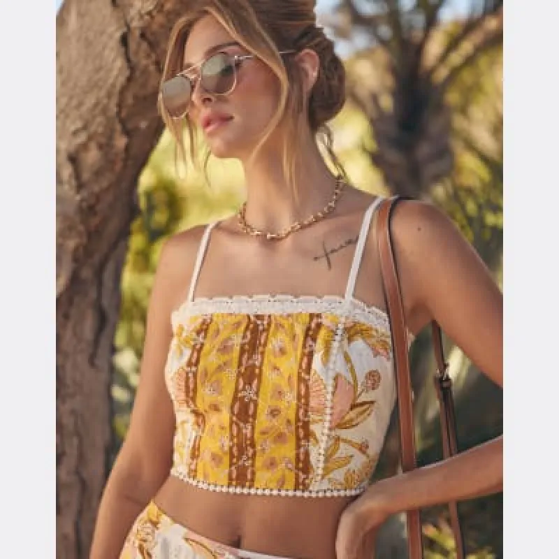 Yellow Broderie Floral Bralette Top sold by River Island