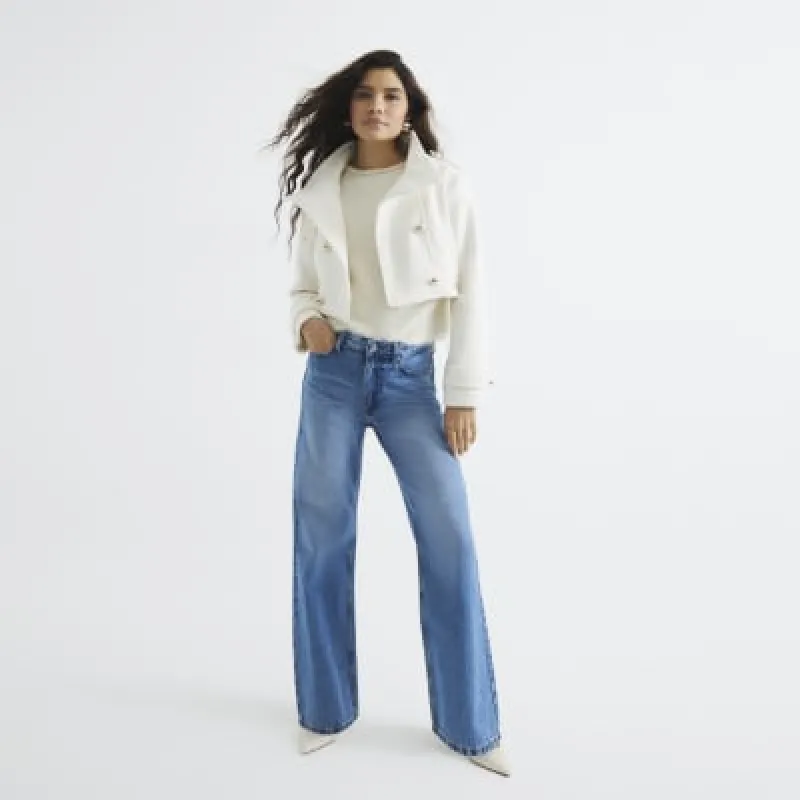 Cream Cropped Tab Military Jacket sold by River Island
