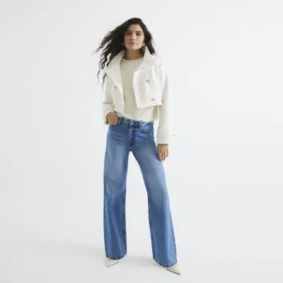 Cream Cropped Tab Military Jacket sold by River Island