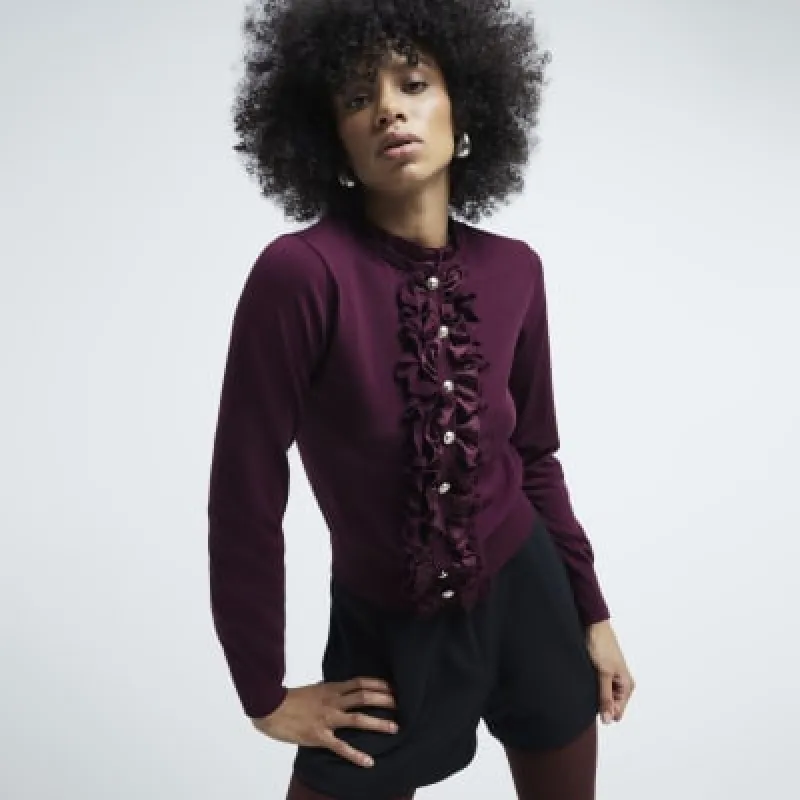 Red Knitted Long Sleeve Ruffle Top made by River Island