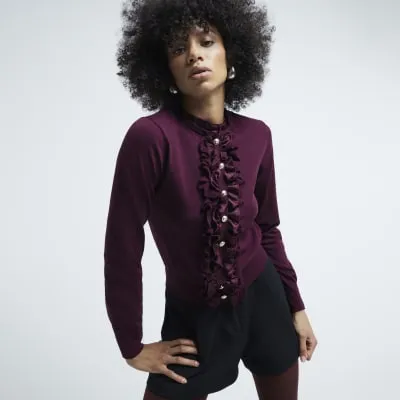 Red Knitted Long Sleeve Ruffle Top sold by River Island