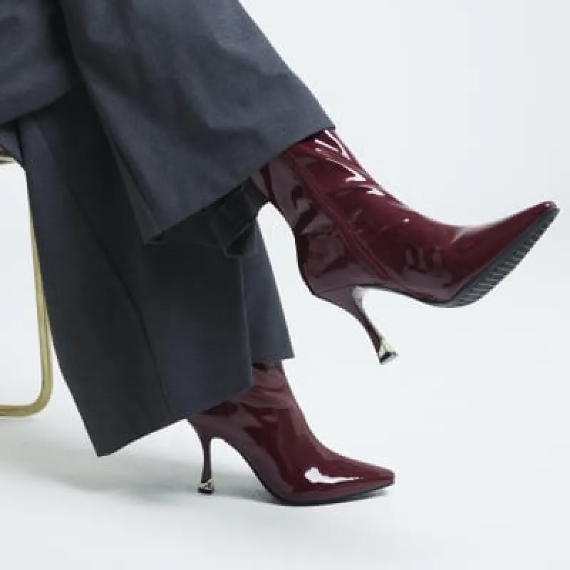 Red Patent Heeled Sock Boots sold by River Island