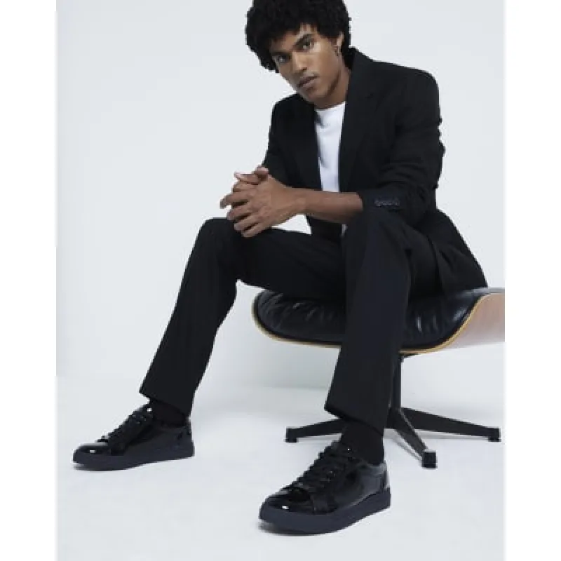 Black Patent Lace Up Trainers sold by River Island