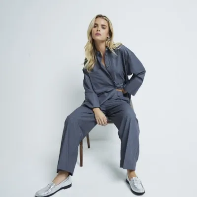 Petite Grey Wide Leg Trousers sold by River Island