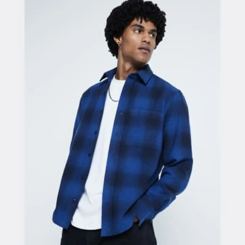 Blue Regular Fit Check Shirt sold by River Island