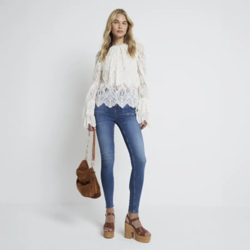 Blue high waisted pocket super skinny jeans sold by River Island