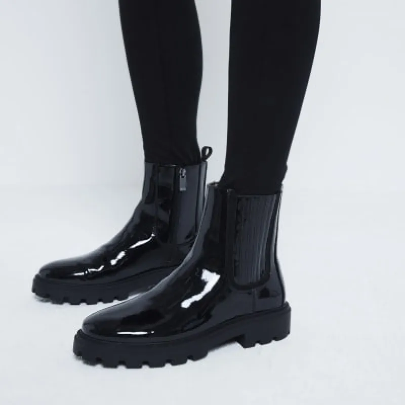 Black Patent Chelsea Boots sold by River Island