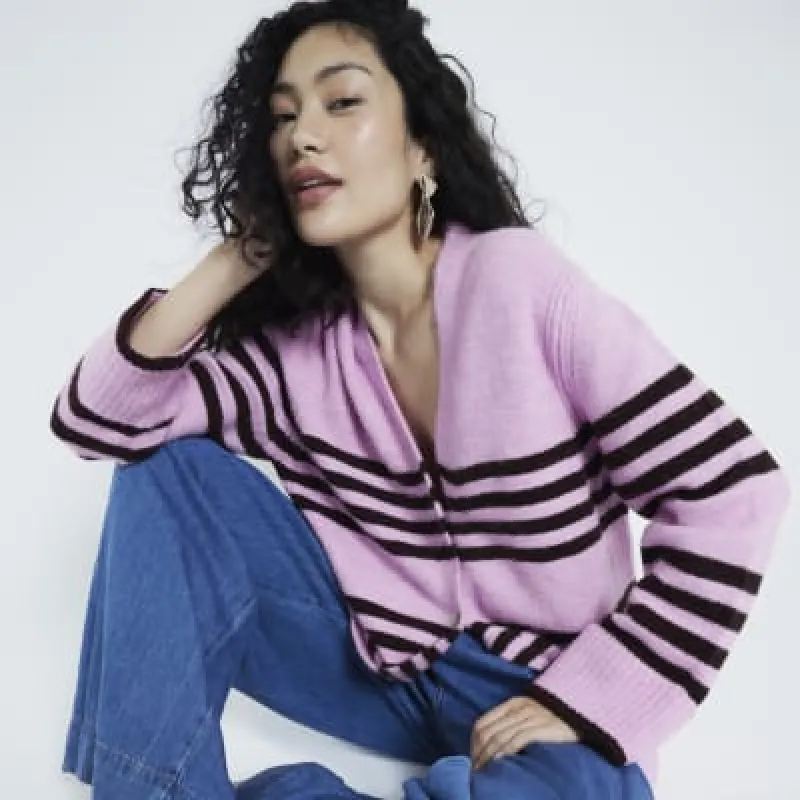 Pink button up stripe Cardigan sold by River Island