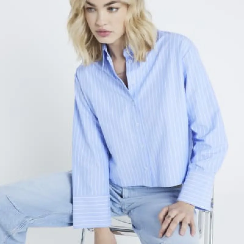 Blue stripe cropped shirt sold by River Island