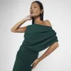 Petite Green Asymmetric Drape Wrap Midi Dress sold by River Island