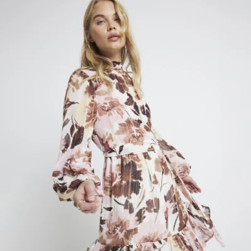 Pink floral high neck mini Dress sold by River Island