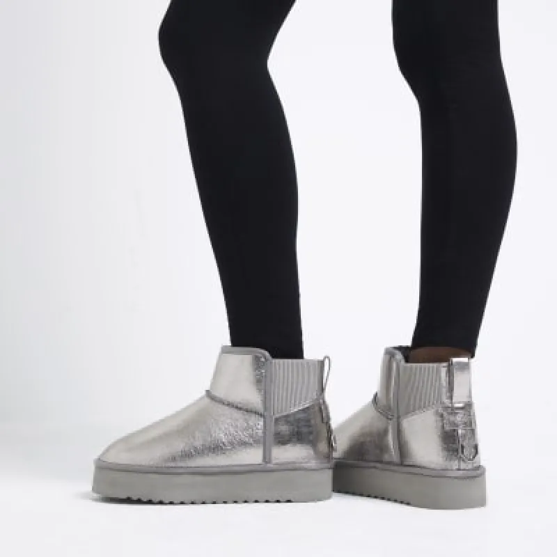 Silver Metallic Faux Fur Lined Boots sold by River Island