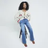 Blue Mid Rise Wide Leg drawstring jeans sold by River Island