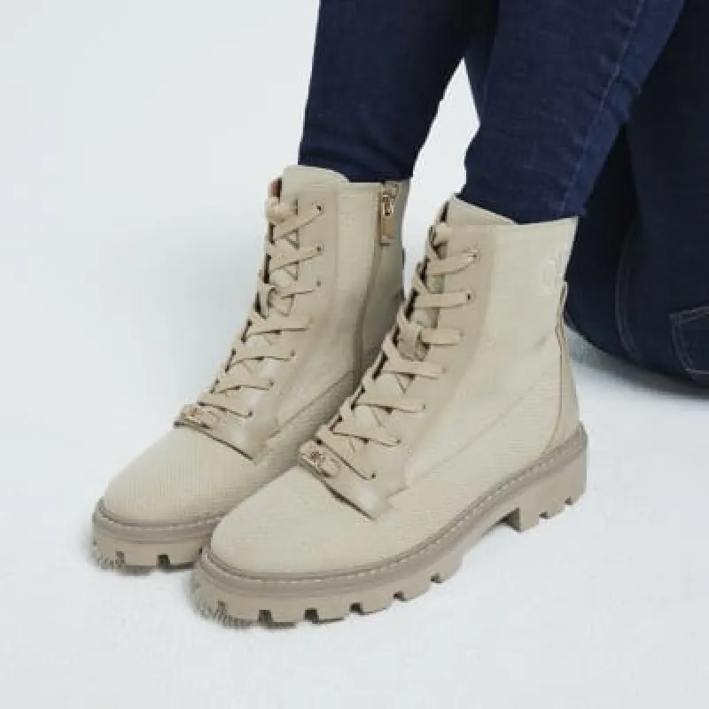 Beige Lace Up Canvas Boots sold by River Island