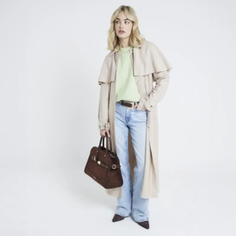 Beige belted longline cape trench coat sold by River Island