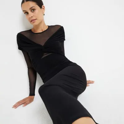 Black Mesh Bow Detail Midi Dress sold by River Island