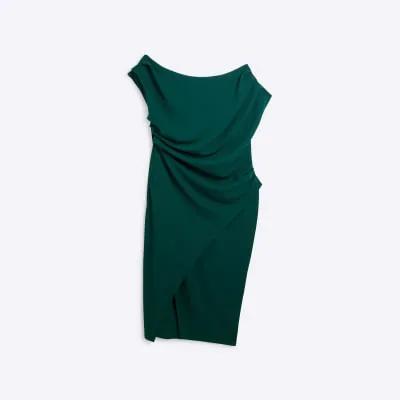 Plus Green Asymmetric Drape Wrap Midi Dress sold by River Island