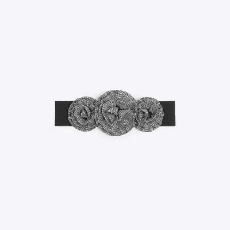Black 3D Embellished Flower Belt sold by River Island
