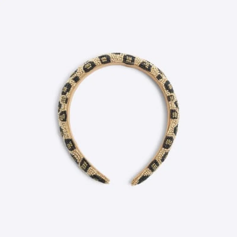Brown beaded leopard headband sold by River Island