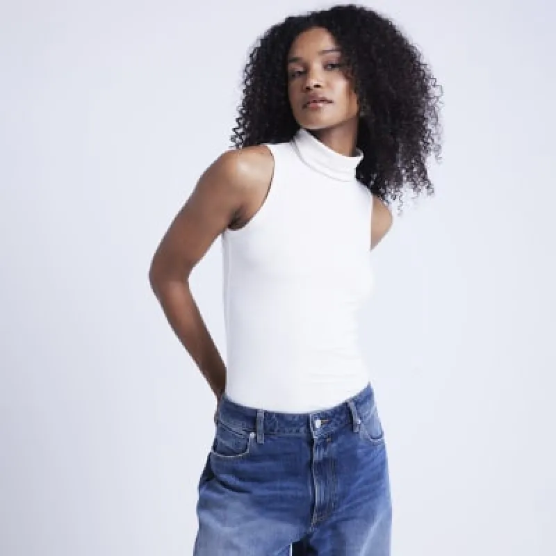 Cream Ribbed Roll Neck Tank Top sold by River Island