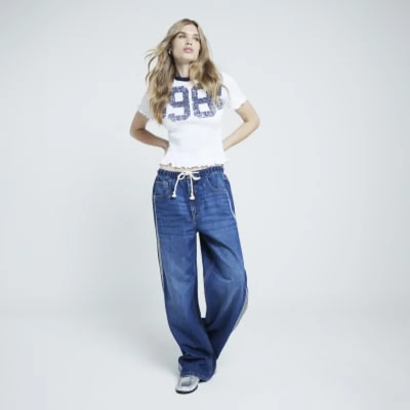 White Shirred 98 Number Graphic T-shirt sold by River Island