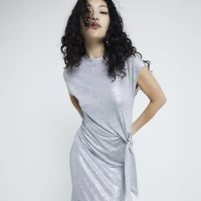 Silver Drape Tie Side Maxi Dress sold by River Island