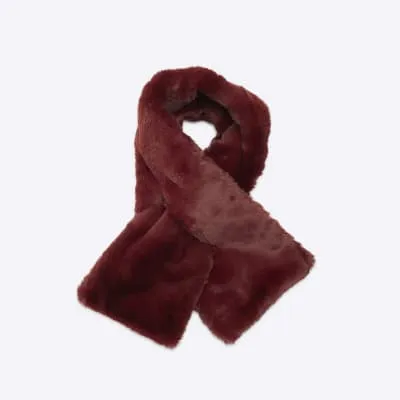 Red Pull Through Faux Fur Scarf sold by River Island