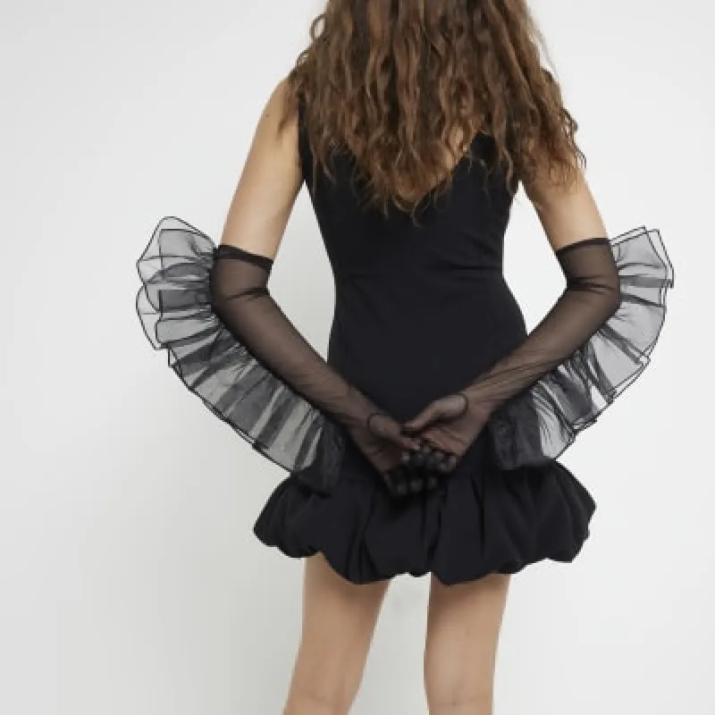 Black Mesh Frill Long Gloves sold by River Island