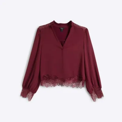 Petite red dark lace blouse sold by River Island