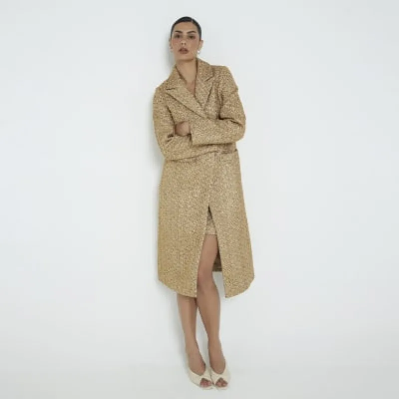 Gold Boucle Long Tailored Coat sold by River Island