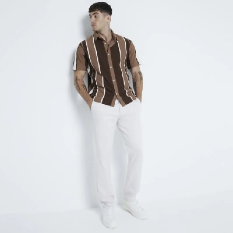Brown Regular Fit Striped Ottoman Shirt sold by River Island