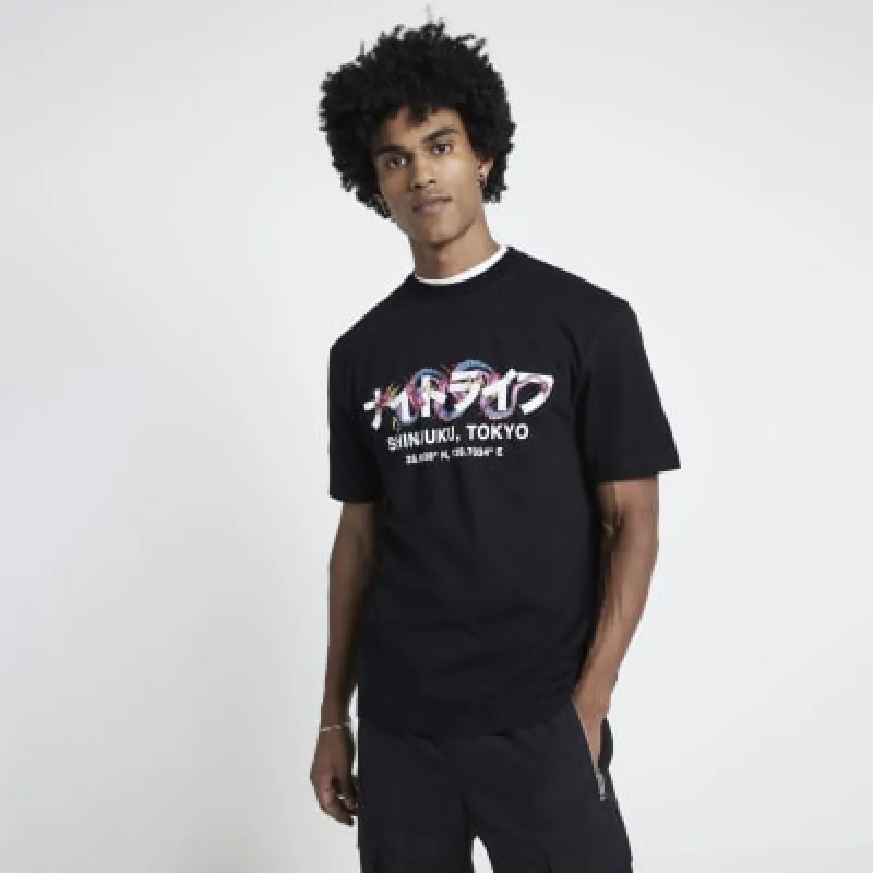 Black Regular Fit Shinjuki Dragon T-Shirt sold by River Island