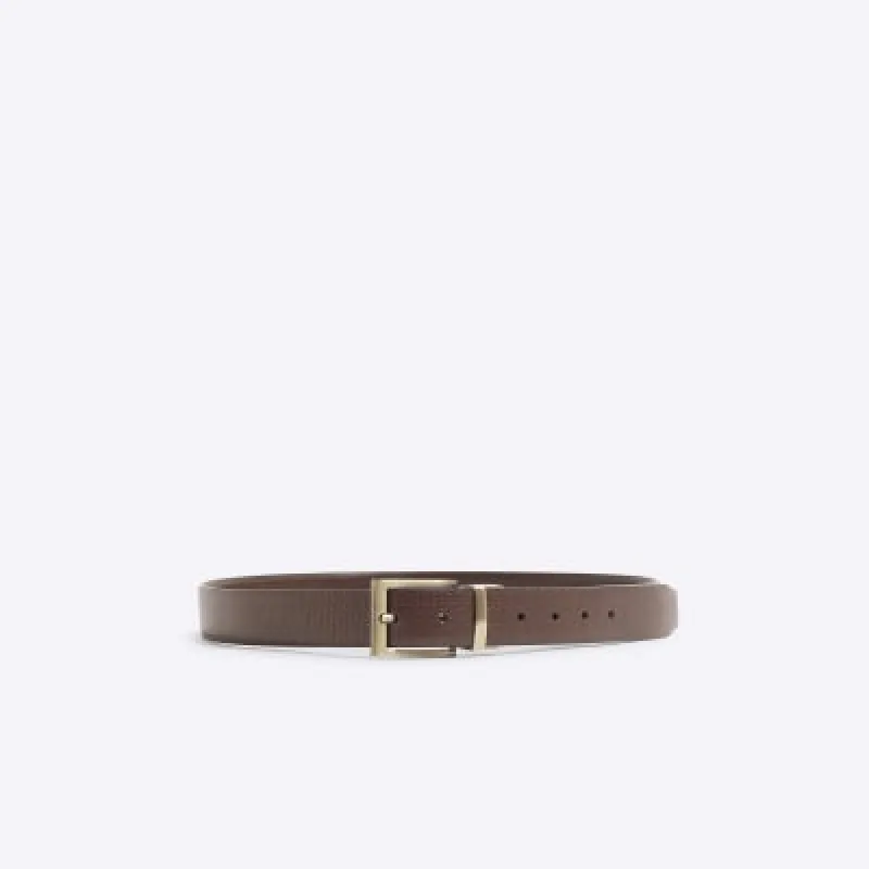Brown faux leather reversible textured belt sold by River Island