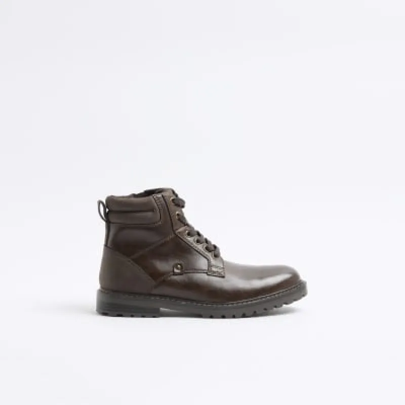 Brown faux leather Lace Up Boots sold by River Island