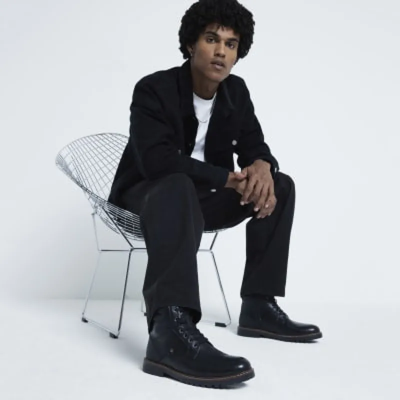 Black faux leather Lace Up Boots sold by River Island